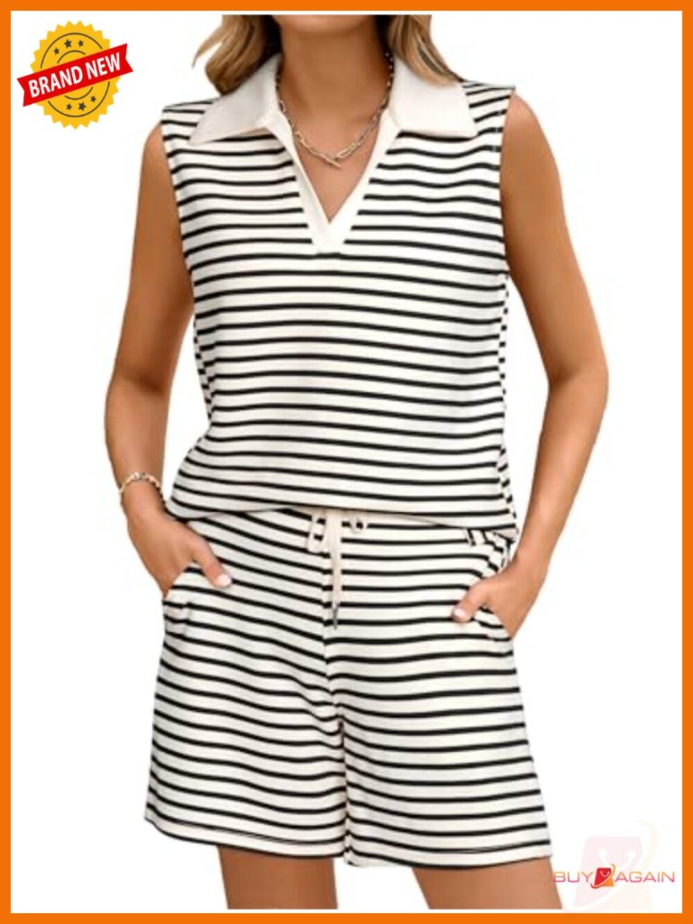 Women's V-Neck Sleeveless Two Piece Short Set Casual Summer Lounge Outfit